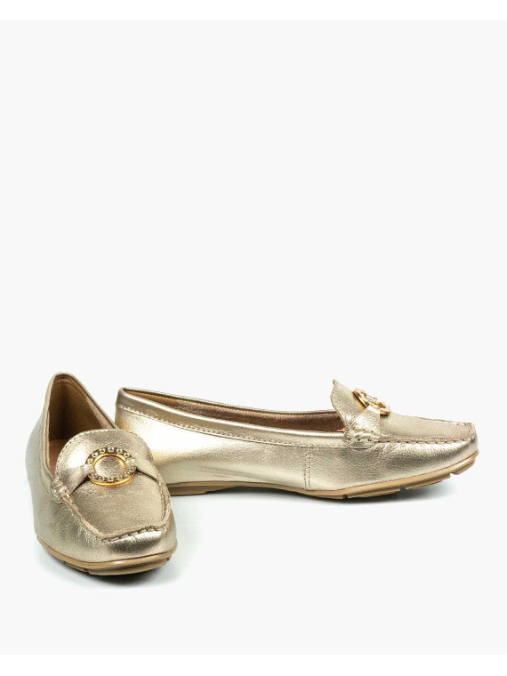 Złote mokasyny damskie skórzane