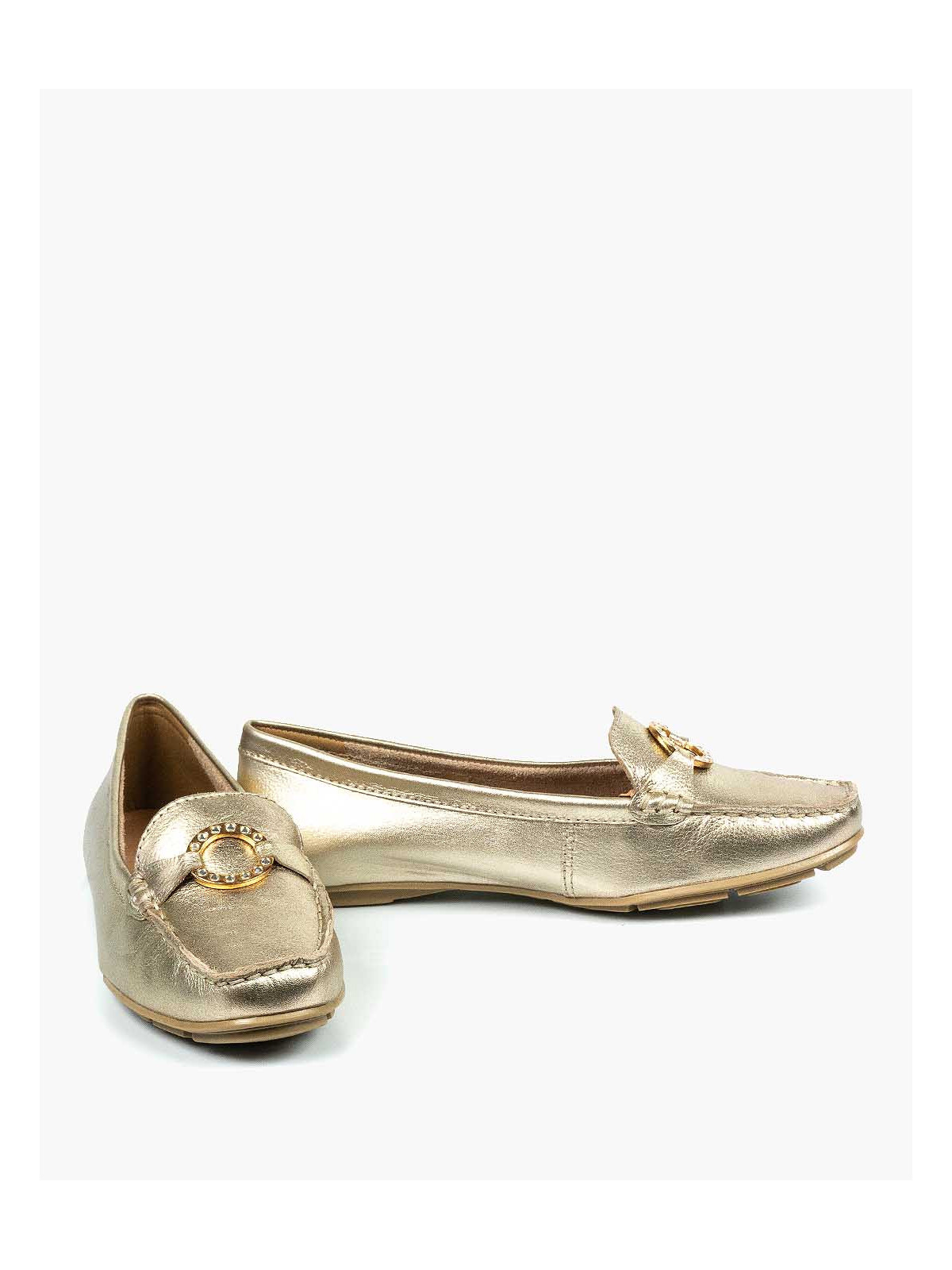Złote mokasyny damskie skórzane