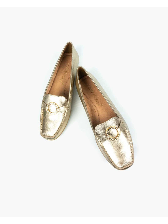 Złote mokasyny damskie skórzane