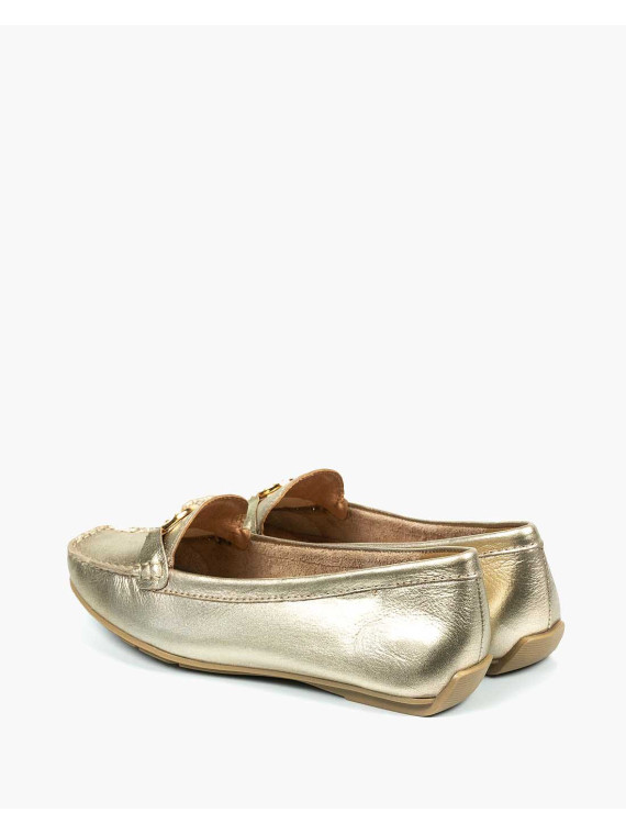 Złote mokasyny damskie skórzane