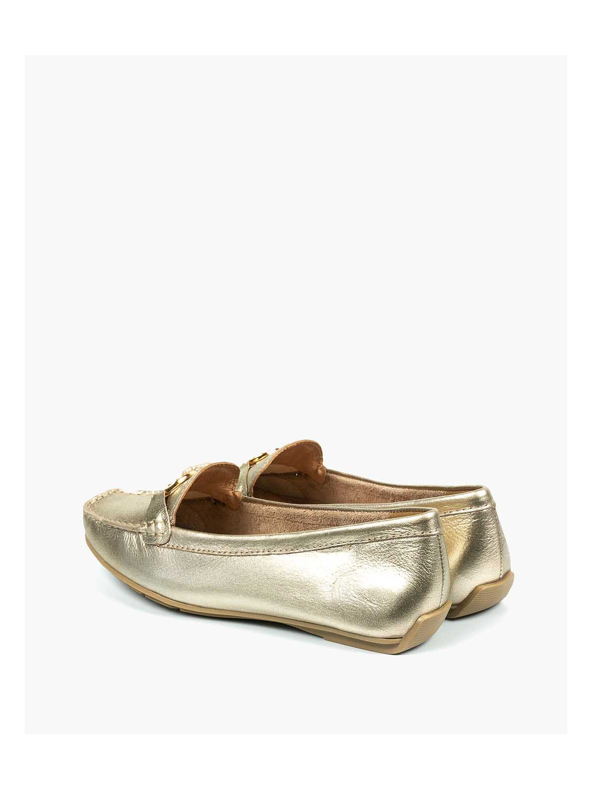 Złote mokasyny damskie skórzane