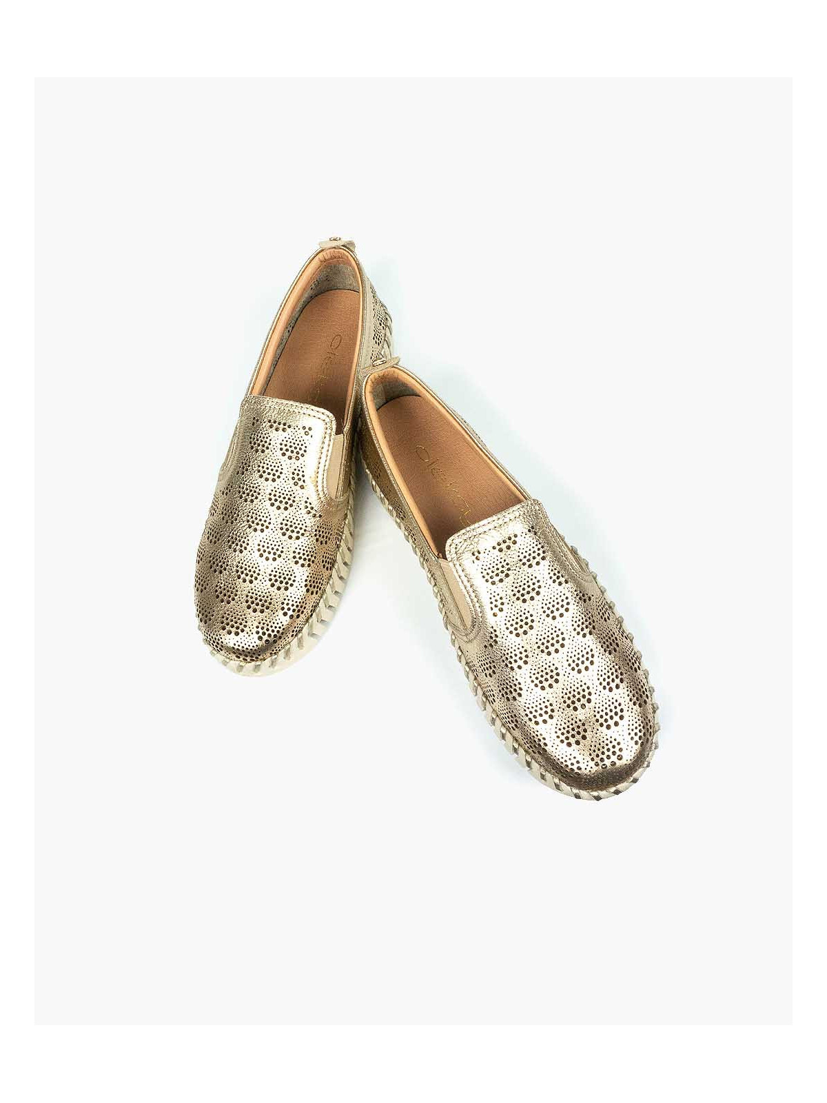 Złote półbuty damskie skórzane