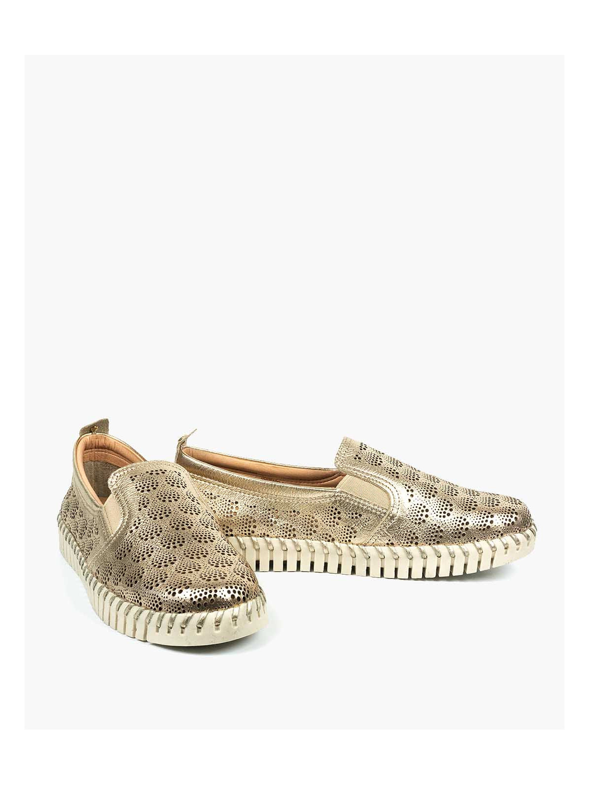 Złote półbuty damskie skórzane