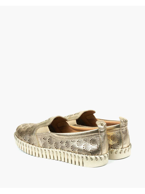 Złote półbuty damskie skórzane