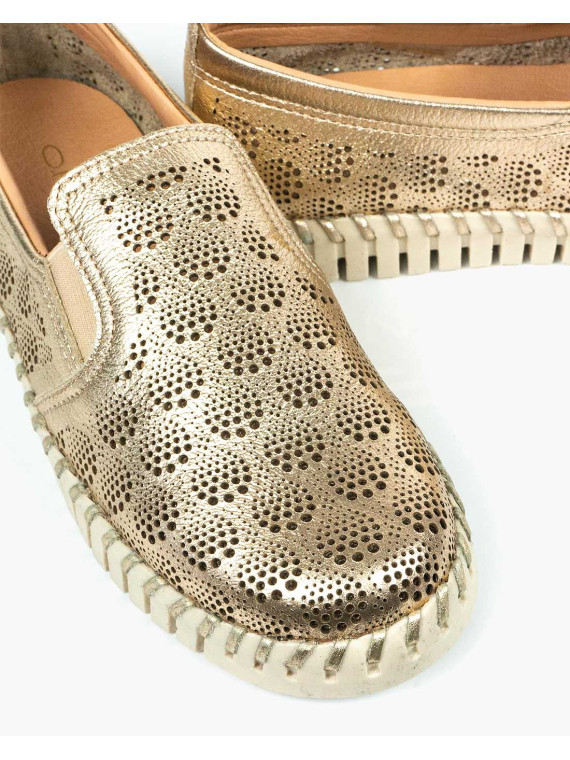 Złote półbuty damskie skórzane