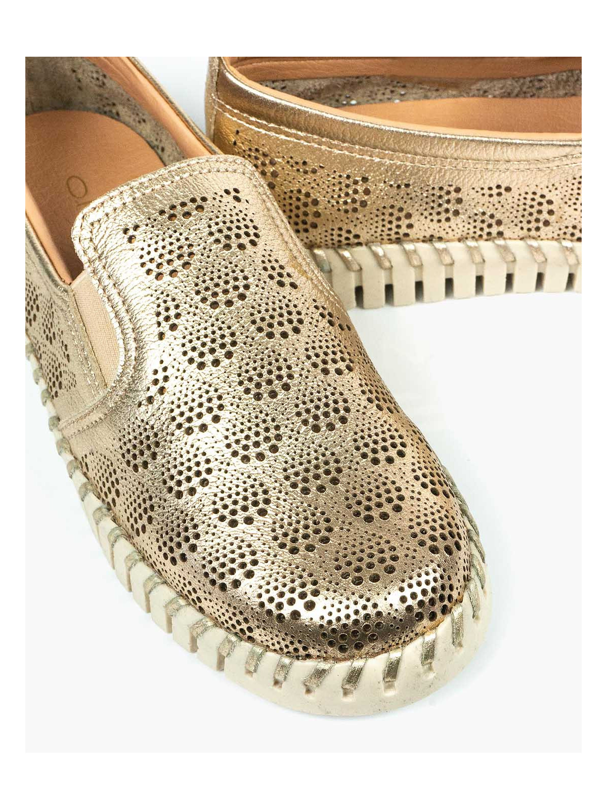 Złote półbuty damskie skórzane