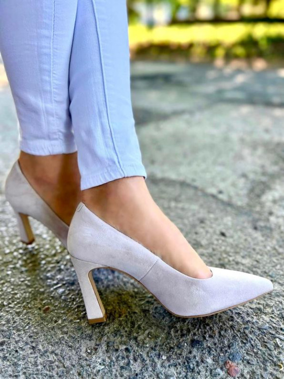 Szare czółenka damskie skórzane