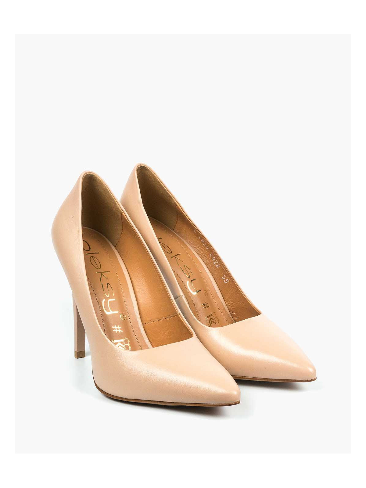 Beżowe czółenka damskie skórzane