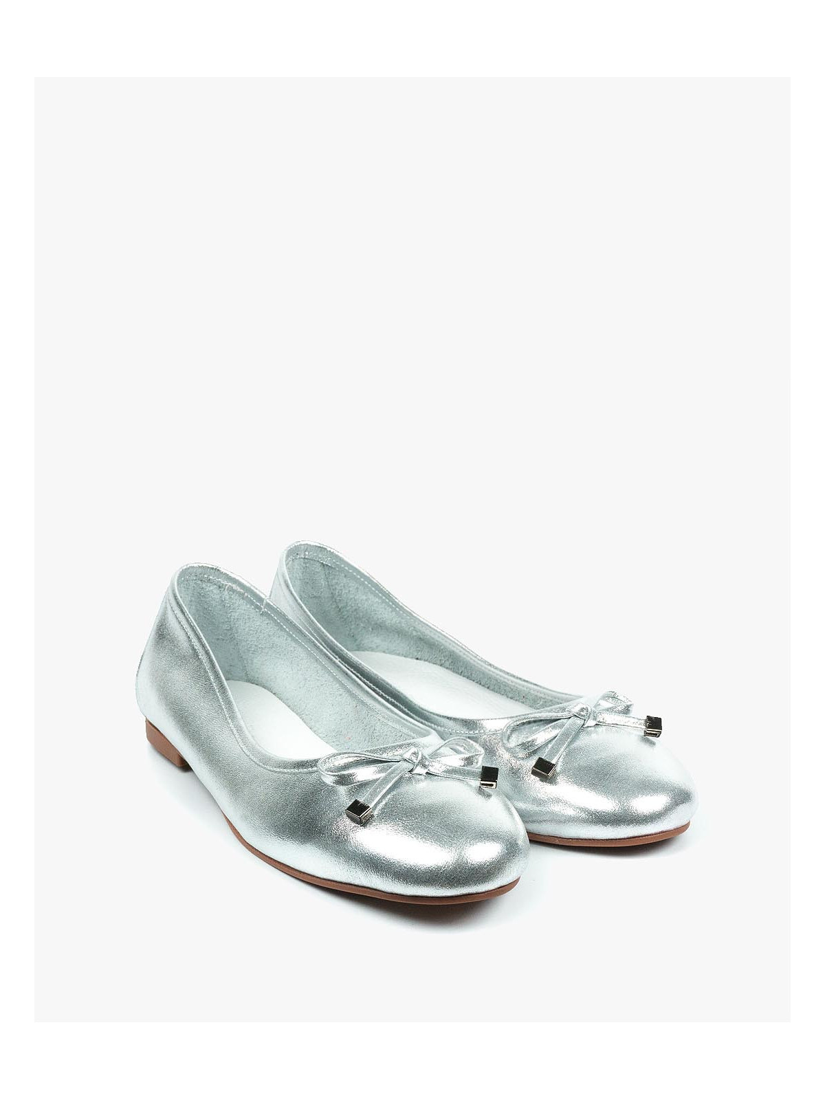 Srebrne baleriny damskie skórzane