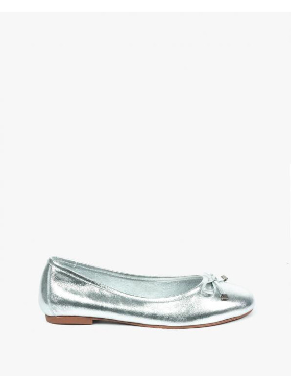 Srebrne baleriny damskie skórzane