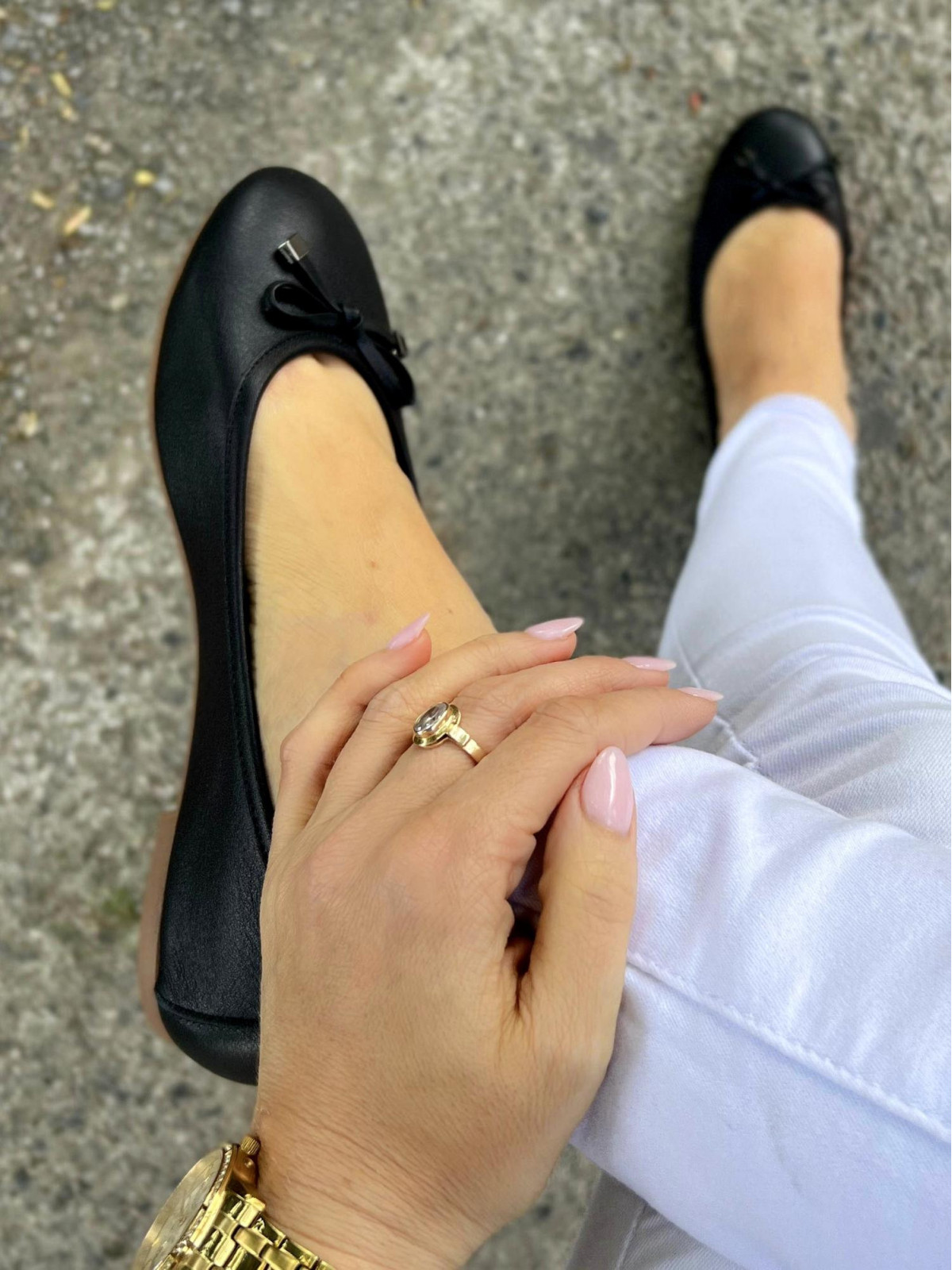 Czarne baleriny damskie skórzane