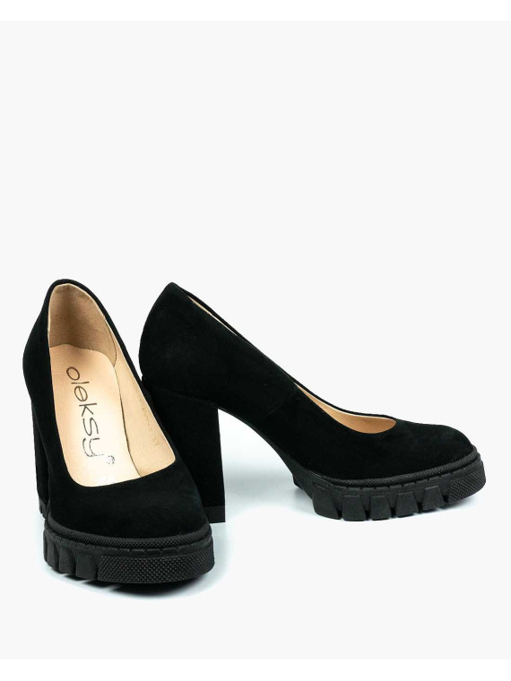 Czarne półbuty damskie skórzane