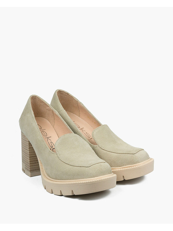 Beżowe półbuty damskie skórzane