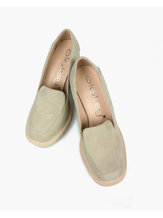 Beżowe półbuty damskie skórzane