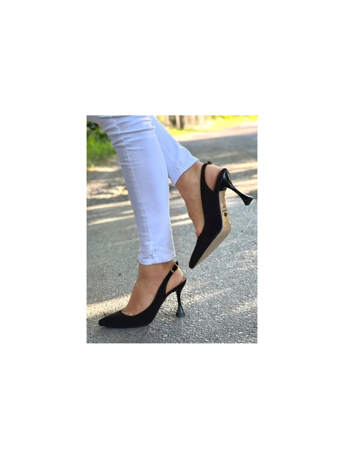 Czarne czółenka damskie skórzane