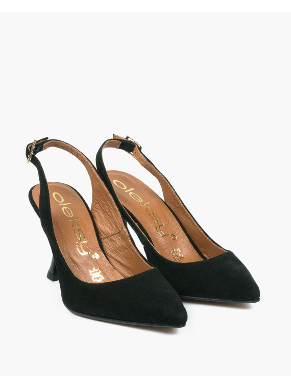 Czarne czółenka damskie skórzane