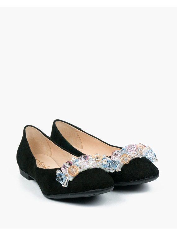 Czarne baleriny damskie skórzane