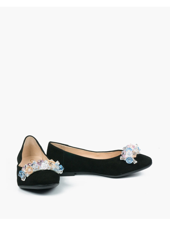 Czarne baleriny damskie skórzane