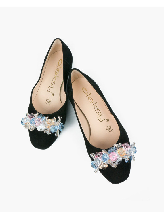 Czarne baleriny damskie skórzane