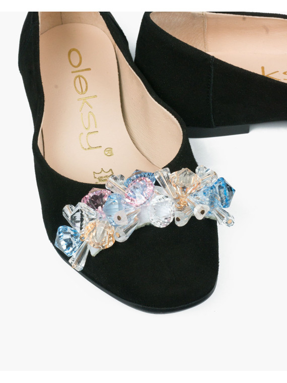 Czarne baleriny damskie skórzane