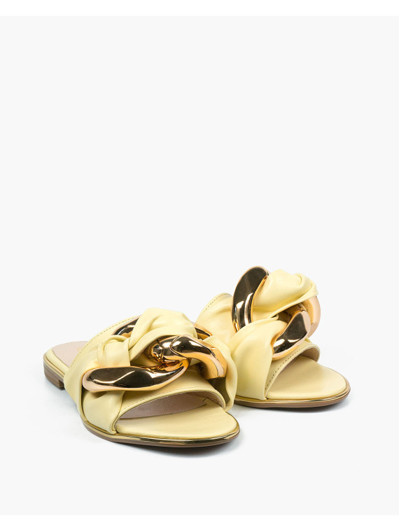 Żółte klapki damskie skórzane