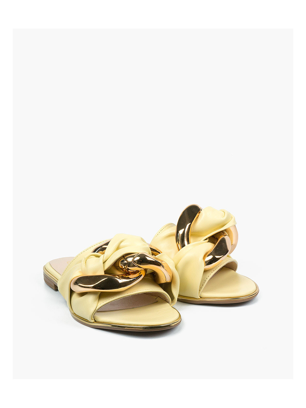 Żółte klapki damskie skórzane