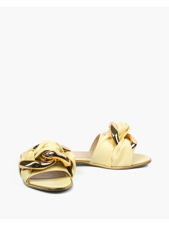 Żółte klapki damskie skórzane