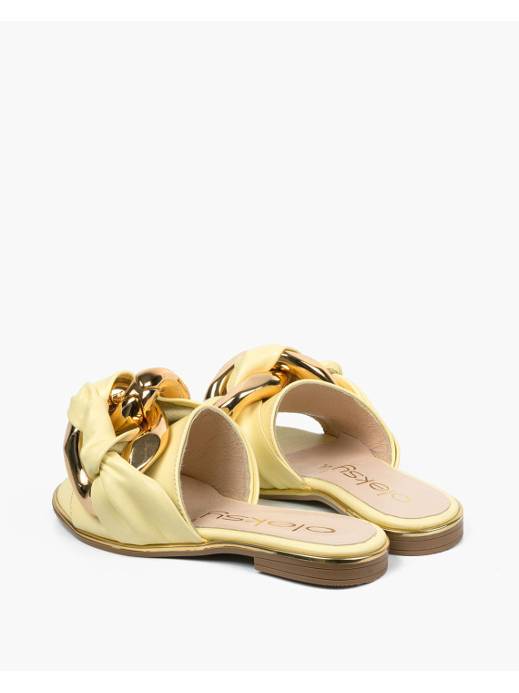 Żółte klapki damskie skórzane