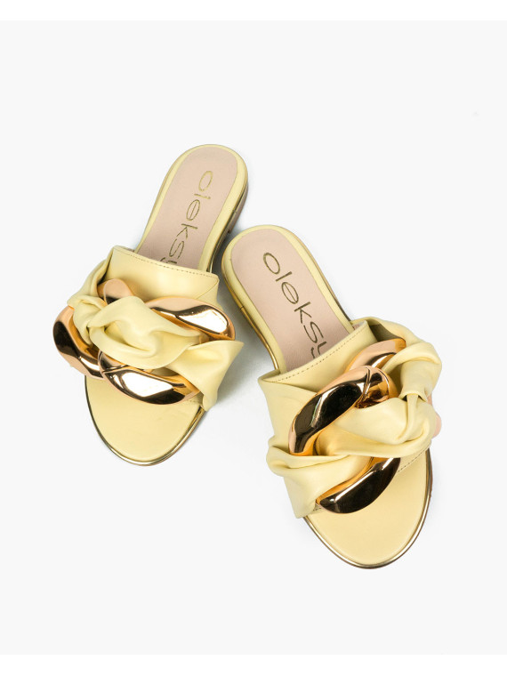 Żółte klapki damskie skórzane