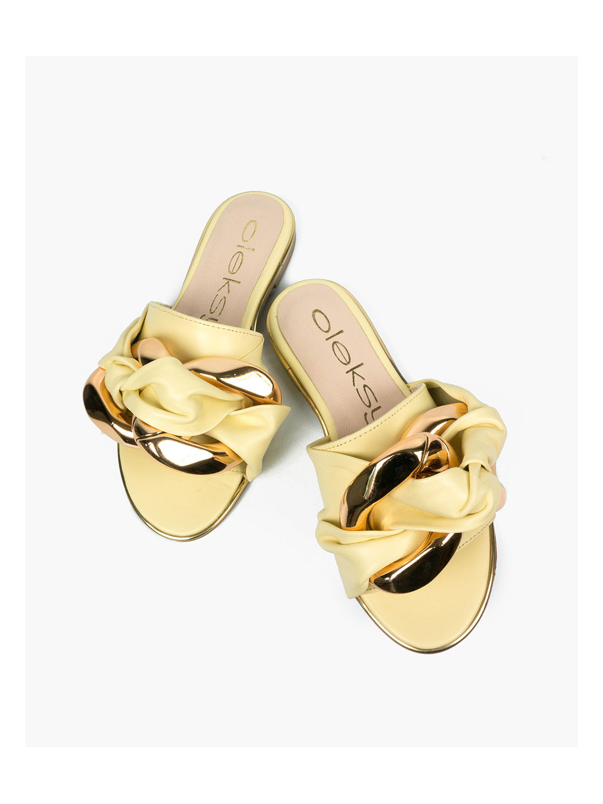 Żółte klapki damskie skórzane