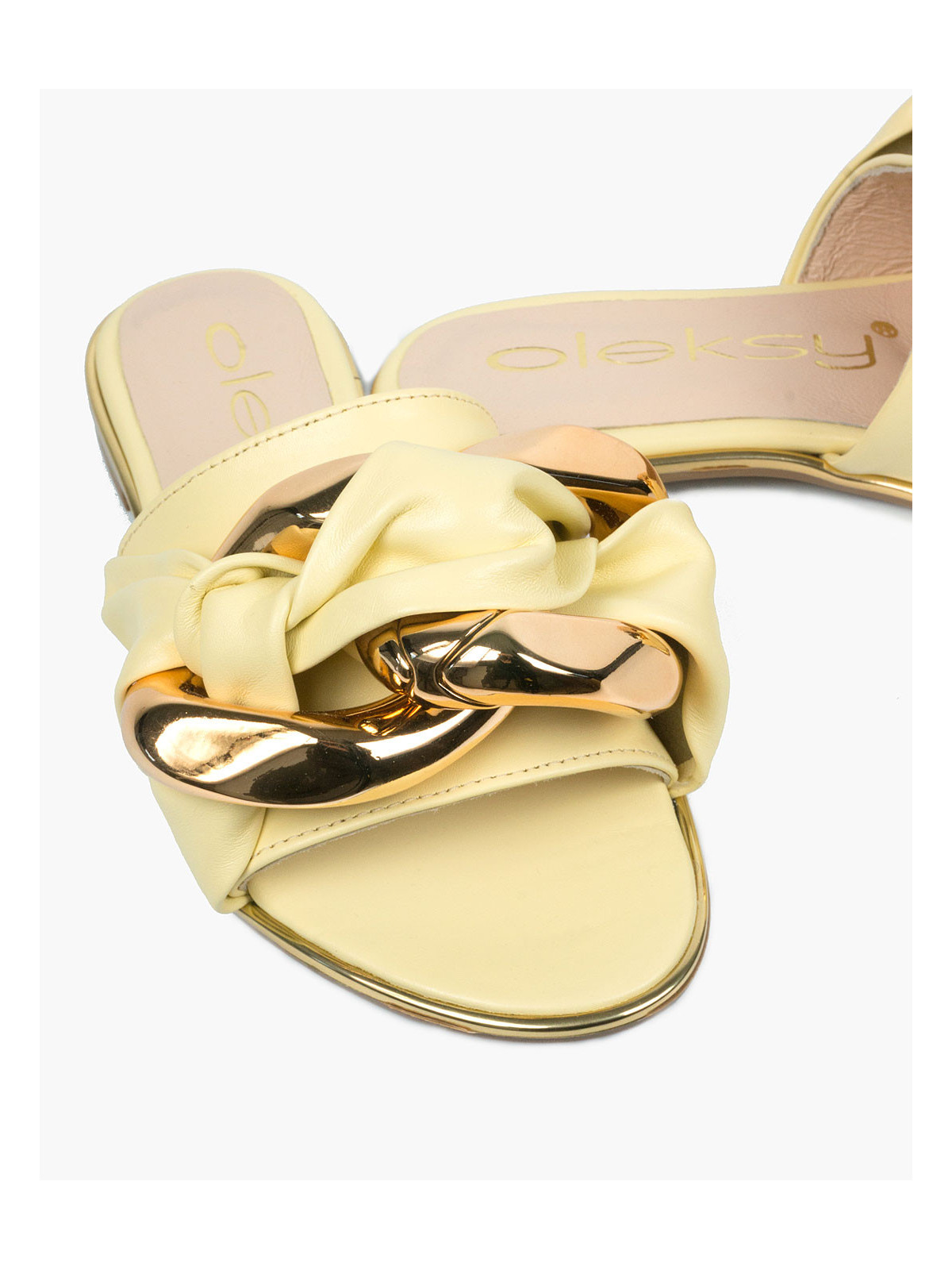 Żółte klapki damskie skórzane