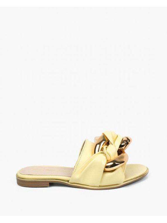 Żółte klapki damskie skórzane