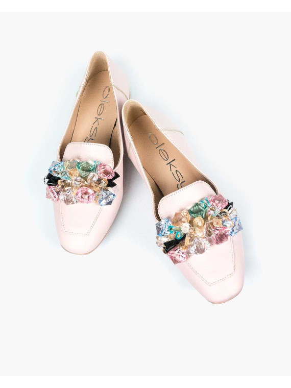 Różowe mokasyny damskie skórzane