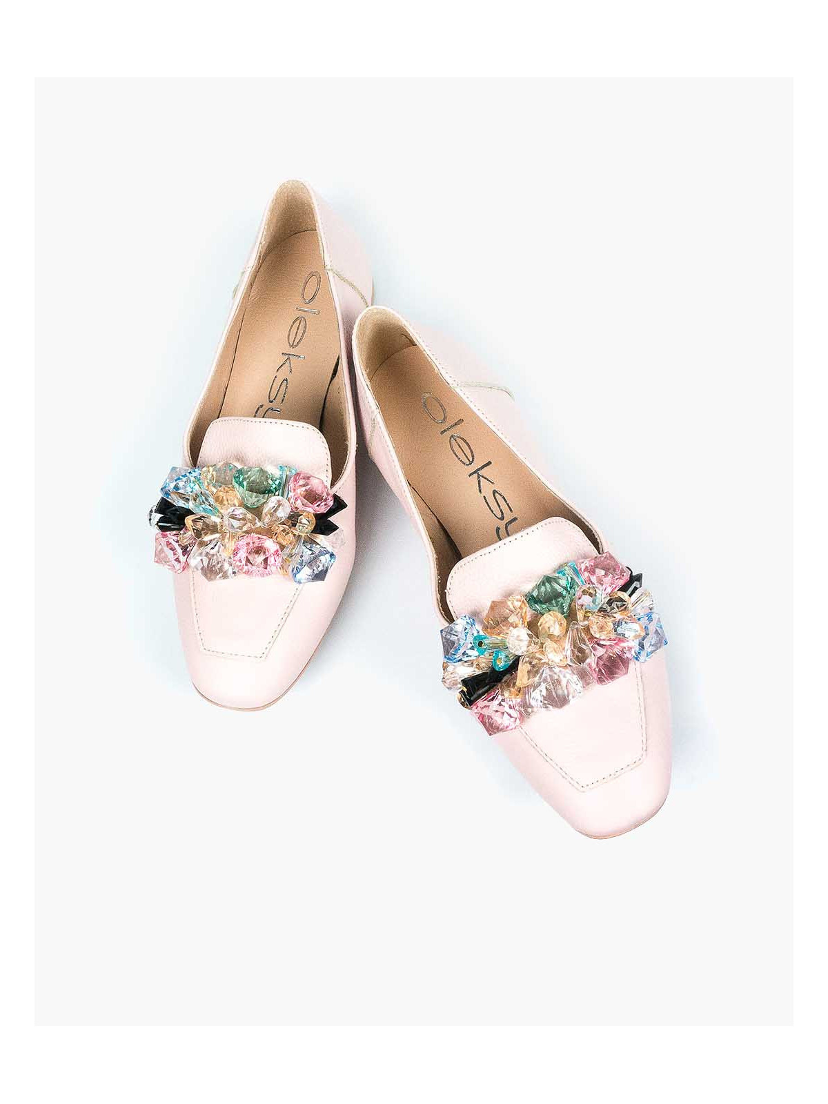 Różowe mokasyny damskie skórzane