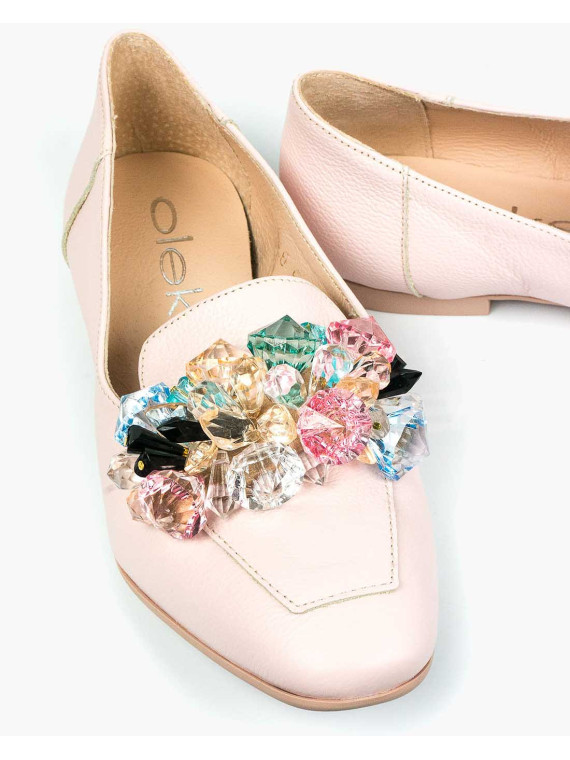 Różowe mokasyny damskie skórzane