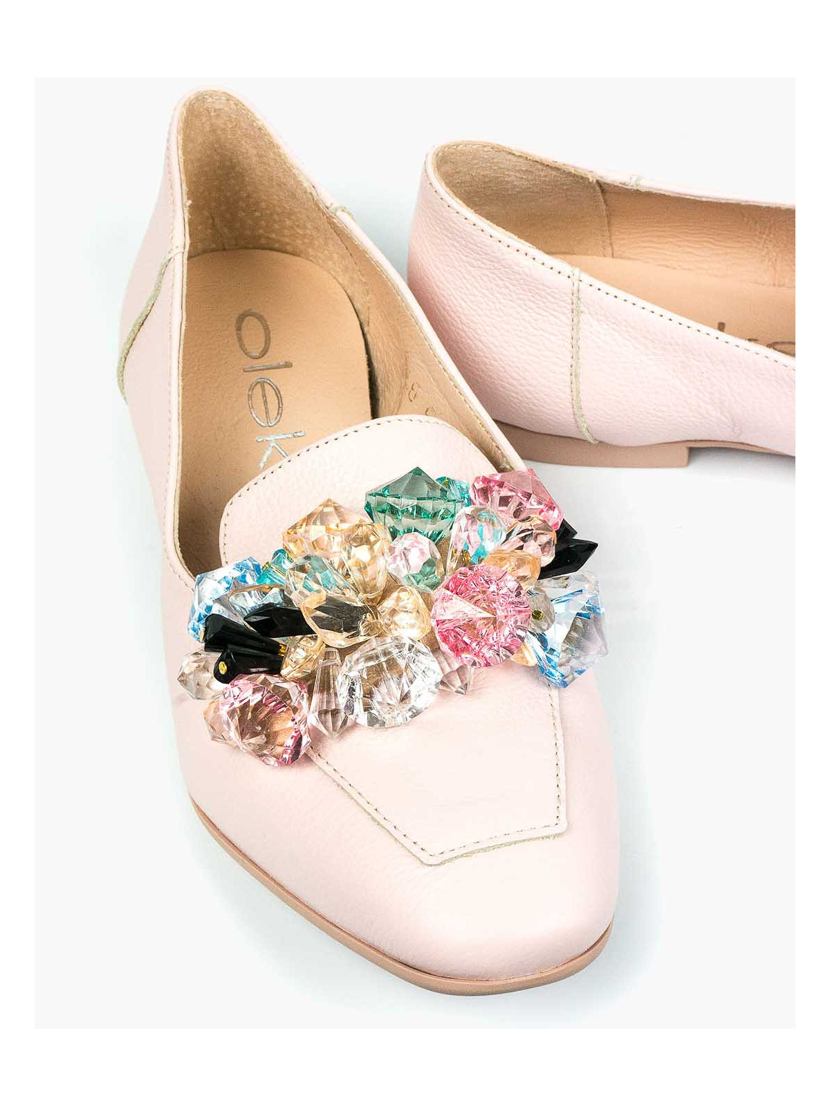 Różowe mokasyny damskie skórzane