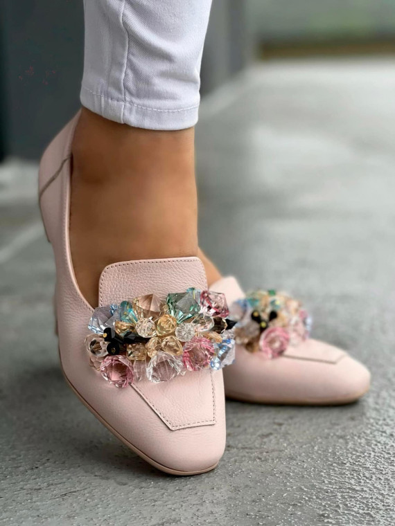 Różowe mokasyny damskie skórzane