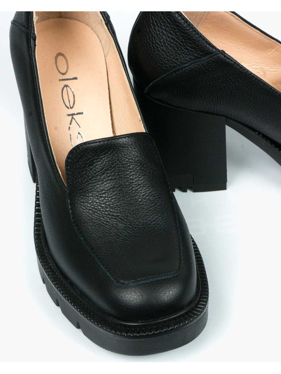 Czarne półbuty damskie skórzane