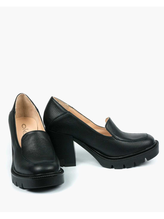Czarne półbuty damskie skórzane
