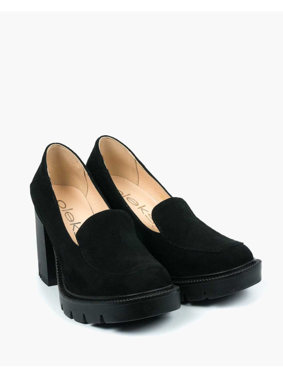 Czarne półbuty damskie skórzane