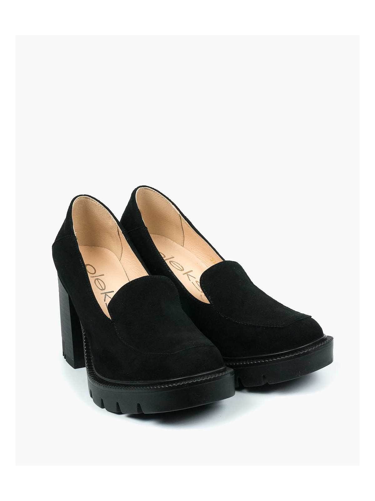 Czarne półbuty damskie skórzane