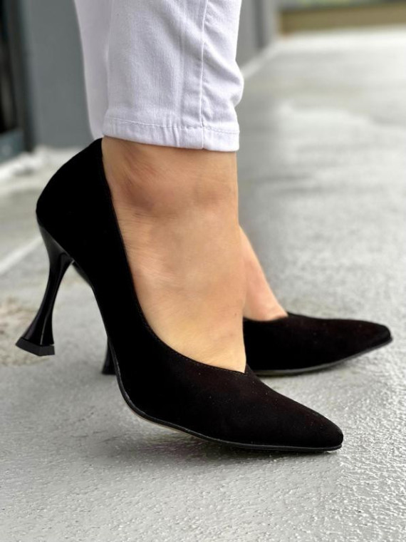 Czarne czółenka damskie skórzane