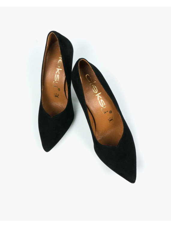 Czarne czółenka damskie skórzane