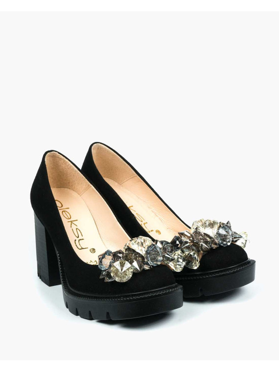 Czarne półbuty damskie skórzane