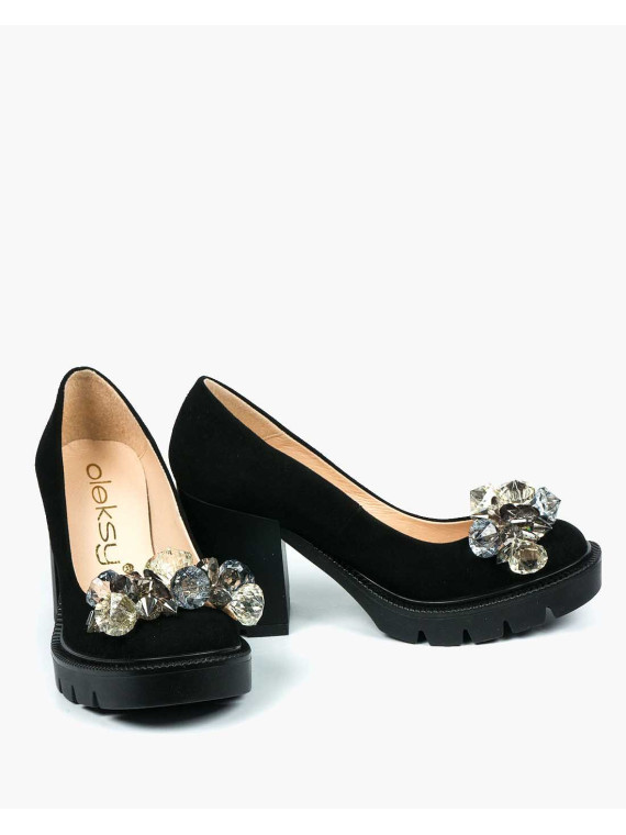 Czarne półbuty damskie skórzane