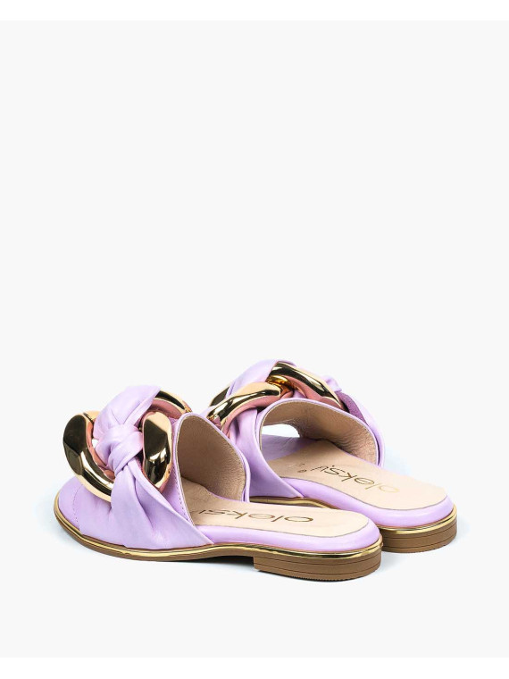 Fioletowe klapki damskie skórzane