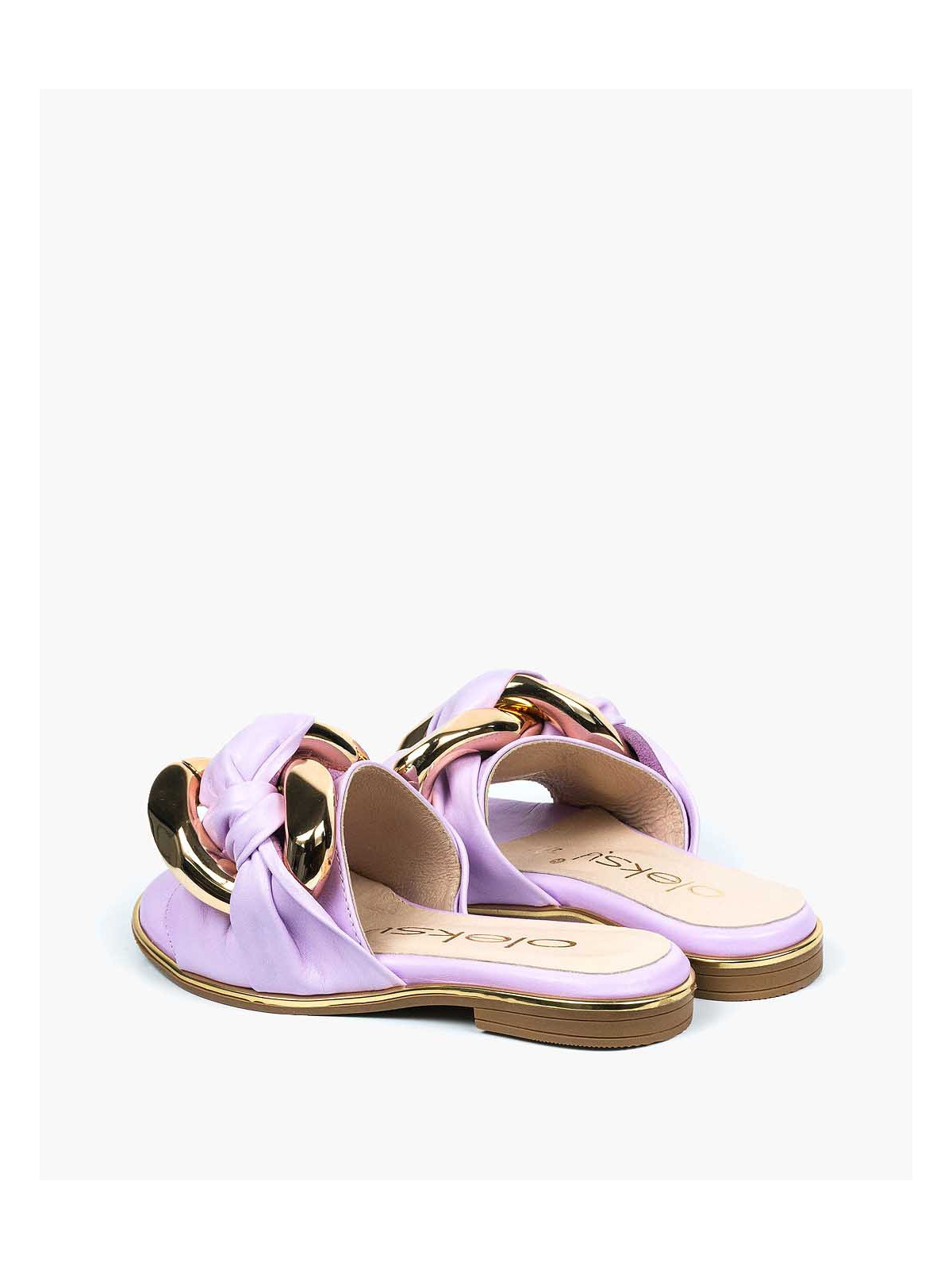 Fioletowe klapki damskie skórzane