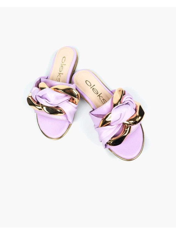 Fioletowe klapki damskie skórzane