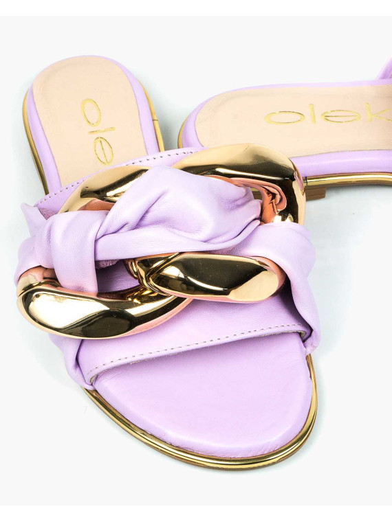 Fioletowe klapki damskie skórzane