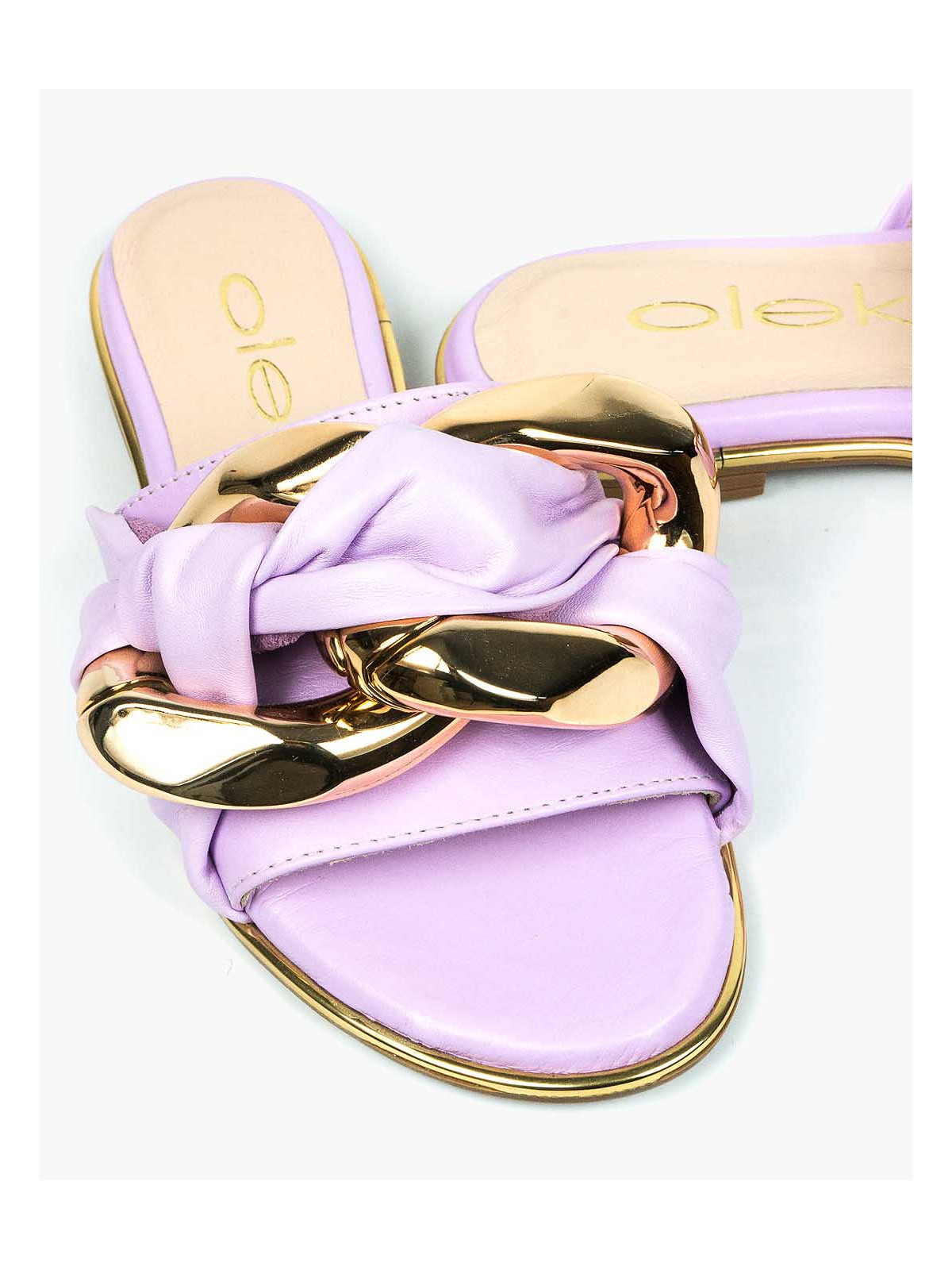 Fioletowe klapki damskie skórzane